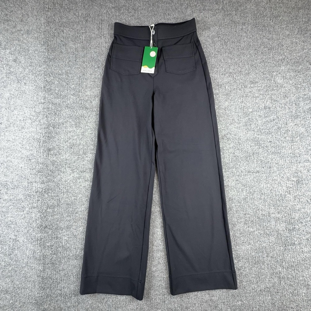 Halara Dress Pants Womens Petite Small Black Wide Leg Knit Stretch Zip Pockets